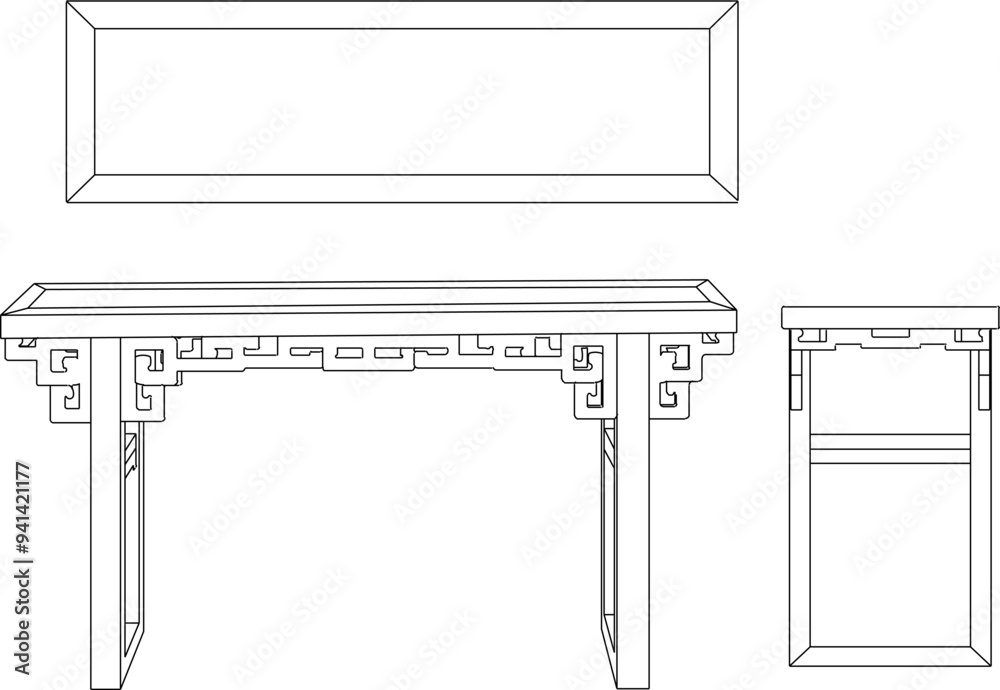 Vector sketch illustration silhouette design image of old classic vintage ethnic traditional furniture full of Chinese carvings Vector sketch illustration silhouette design image of old classic vintage ethnic traditional furniture full of Chinese carvings