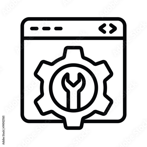 Cogwheel and spanner inside webpage denoting icon of website setting