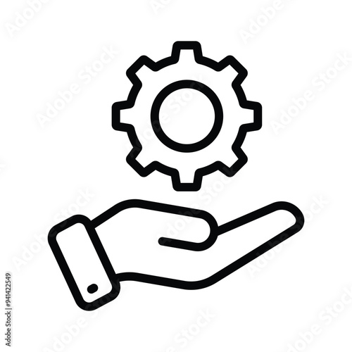 Cogwheel on hand denoting icon of technical service in trendy style