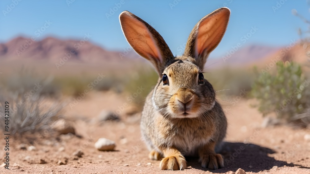 A photograph depicting a Sylvilagus audubonii desert cottontail rabbit in the vicinity of Las Vegas, Nevada, in the United States of America A photograph depicting a Sylvilagus audubonii desert cottontail rabbit in the vicinity of Las Vegas, Nevada, in the United States of America