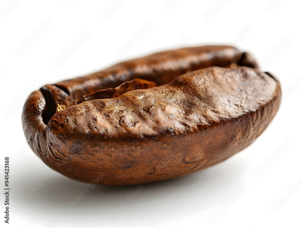 Macro Close up of Textured Coffee Bean Isolated on White Background with Copy Space Macro Close up of Textured Coffee Bean Isolated on White Background with Copy Space