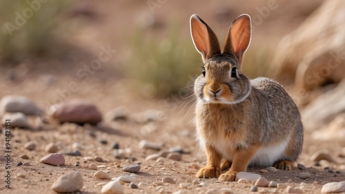 A photograph depicting a Sylvilagus audubonii desert cottontail rabbit in the vicinity of Las Vegas, Nevada, in the United States of America