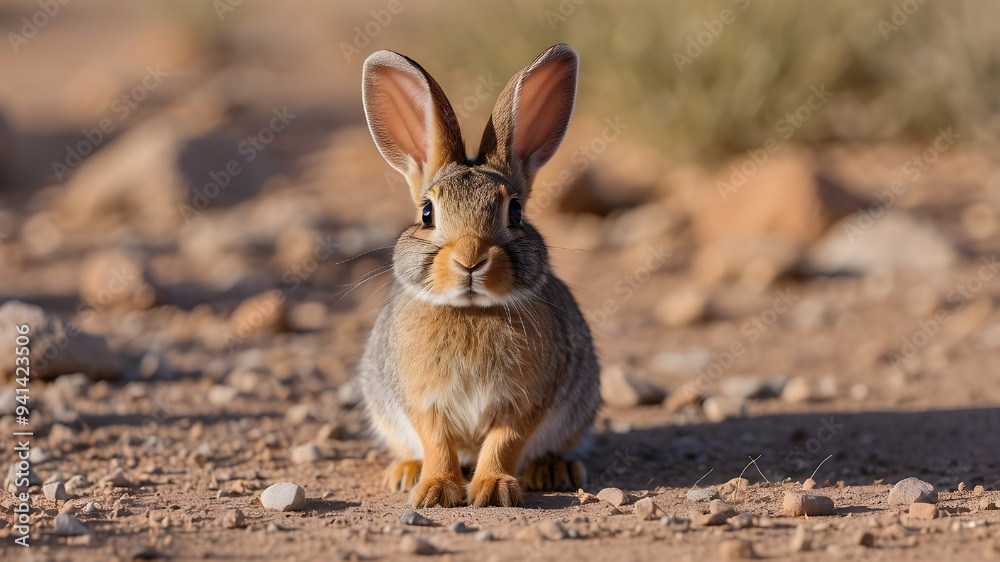 A photograph depicting a Sylvilagus audubonii desert cottontail rabbit in the vicinity of Las Vegas, Nevada, in the United States of America A photograph depicting a Sylvilagus audubonii desert cottontail rabbit in the vicinity of Las Vegas, Nevada, in the United States of America