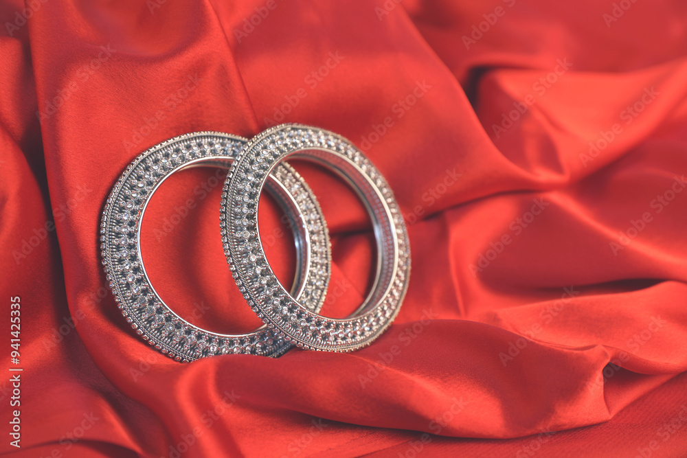 Fototapeta premium Beautiful Indian traditional silver wedding bangles