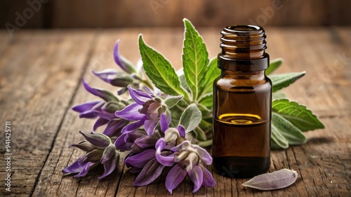 a small bottle of clary sage essential oil isolated background
