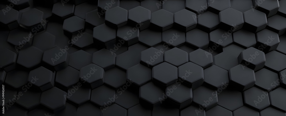 Hexagonal dark grey, black background texture, 3d illustration, 3d rendering Hexagonal dark grey, black background texture, 3d illustration, 3d rendering