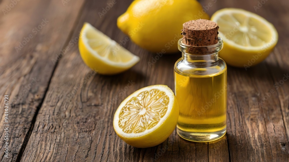 a small bottle of lemon essential oil isolated background a small bottle of lemon essential oil isolated background