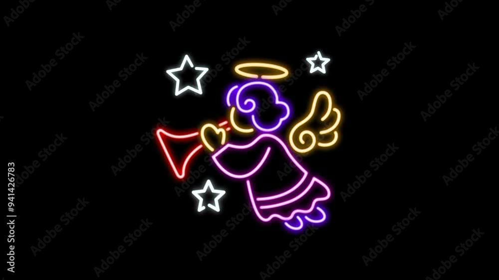Baby angel 4K animation. Flying angels with Neon icon animated Baby angel 4K animation. Flying angels with Neon icon animated