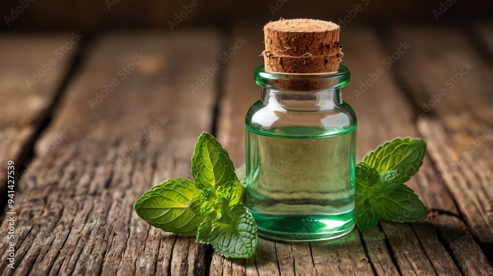 a small bottle of spearmint essential oil isolated background a small bottle of spearmint essential oil isolated background
