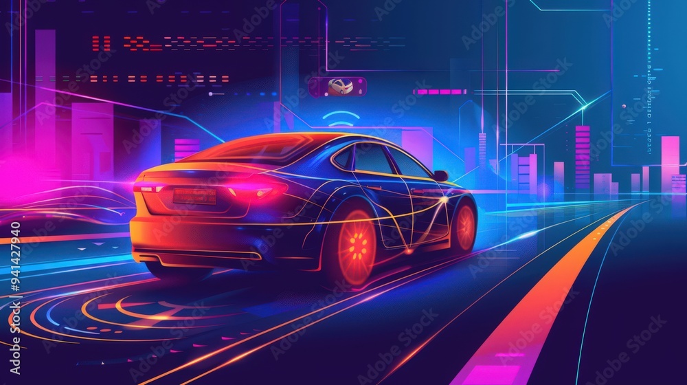 Illustrate the process of a self-driving car learning from real-time data and continuously improving its performance. Illustrate the process of a self-driving car learning from real-time data and continuously improving its performance.