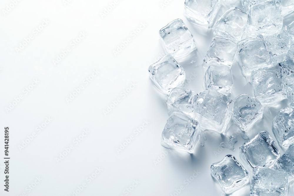 Close-up of Clear Ice Cubes on White Background Close-up of Clear Ice Cubes on White Background