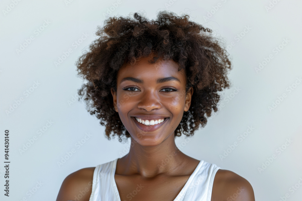 A series of portraits features a smiling young Black woman with natural curls, highlighted against simple white backdrops.
A series of portraits features a smiling young Black woman with natural curls, highlighted against simple white backdrops.