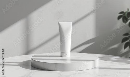 White Tube of Lotion Showcased on Sleek Round Table