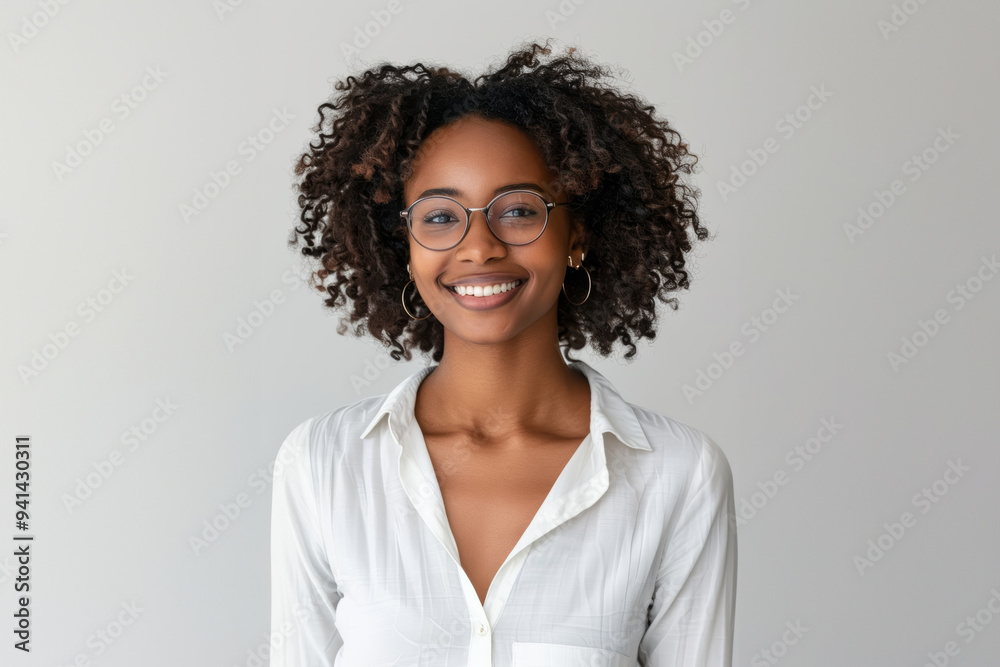 A series of portraits features a smiling young Black woman with natural curls, highlighted against simple white backdrops.
A series of portraits features a smiling young Black woman with natural curls, highlighted against simple white backdrops.