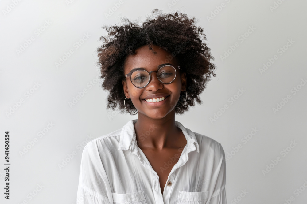 A series of portraits features a smiling young Black woman with natural curls, highlighted against simple white backdrops.
A series of portraits features a smiling young Black woman with natural curls, highlighted against simple white backdrops.