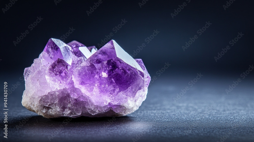Amethyst Serenity, a solitary purple amethyst crystal showcases its vibrant hues against a deep backdrop, emphasizing its natural beauty in a minimalist and serene setting. Amethyst Serenity, a solitary purple amethyst crystal showcases its vibrant hues against a deep backdrop, emphasizing its natural beauty in a minimalist and serene setting.
