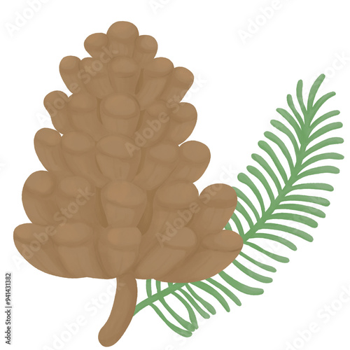 Pine Cone and Evergreen Branch: Nature Inspired Illustration