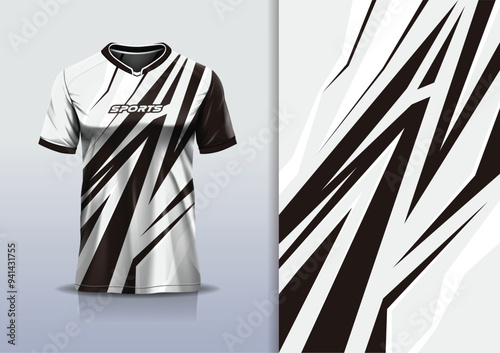 Sport jersey design template mockup stripe line racing for football soccer, running, esports, black white color