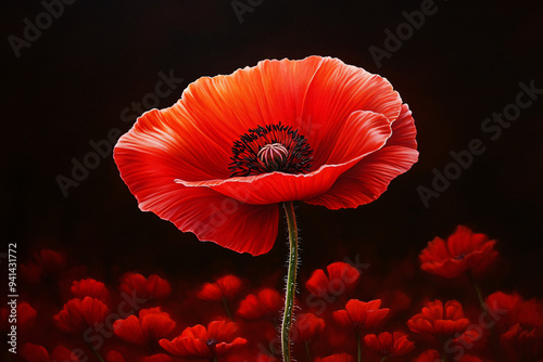 Wallpaper Mural A red poppy flower is the main focus of the image, surrounded by other red flowers. Scene is one of beauty and serenity, as the red flowers create a peaceful and calming atmosphere Torontodigital.ca