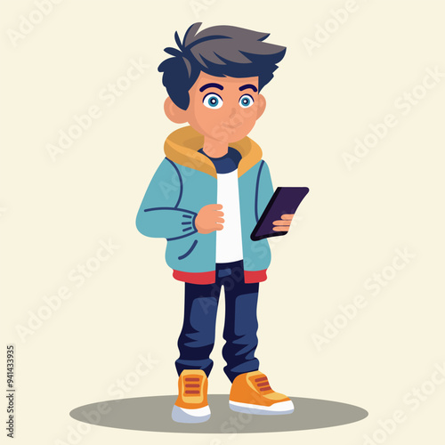 Tech-Savvy Boy. Modern Style Meets Digital Trends