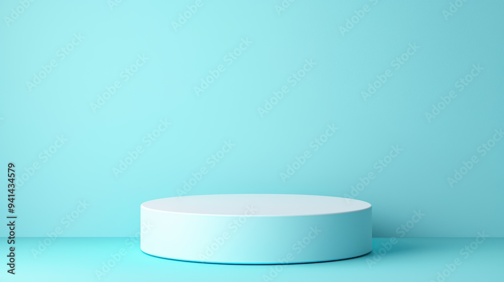 Minimalist blue podium against a matching background, ideal for showcasing products, modern presentations, or advertising designs. Minimalist blue podium against a matching background, ideal for showcasing products, modern presentations, or advertising designs.