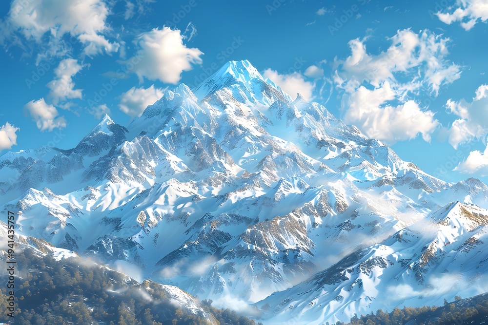 Obraz premium Majestic Snow-Capped Mountain Range Under a Bright Blue Sky