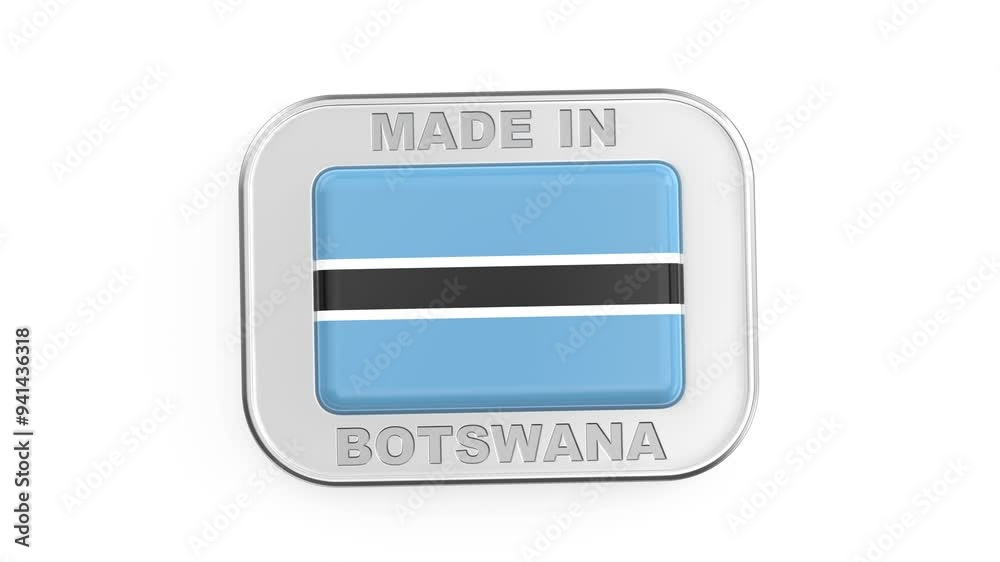 Made in Botswana, silver badge with the national flag of Botswana
Made in Botswana, silver badge with the national flag of Botswana