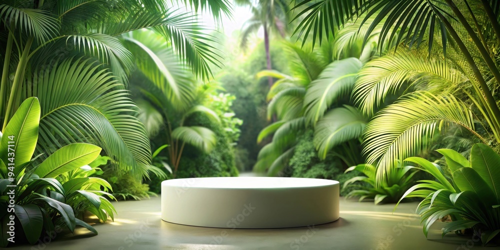 Product podium on a tropical nature background, product display, tropical, nature, background, podium, stand, showcase Product podium on a tropical nature background, product display, tropical, nature, background, podium, stand, showcase
