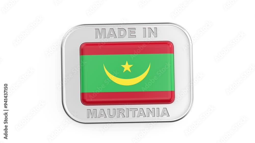 Made in Mauritania, silver badge with the flag of Mauritania Made in Mauritania, silver badge with the flag of Mauritania