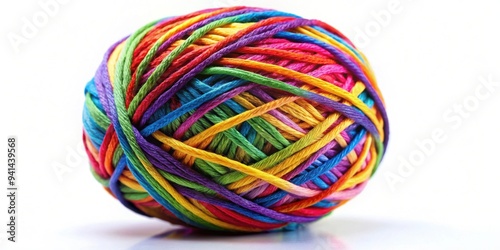 A close-up shot of a vibrant and tangled ball of knitting yarn , craft, colorful, hobby, textiles, texture, wool, knitter, skein