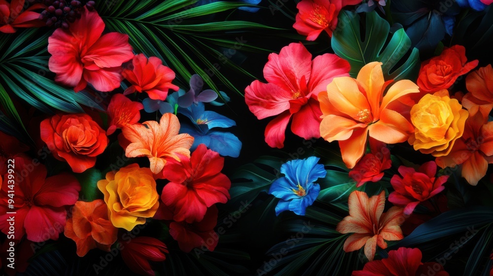 A vibrant arrangement of colorful flowers amidst lush foliage, creating a stunning and eye-catching botanical display. A vibrant arrangement of colorful flowers amidst lush foliage, creating a stunning and eye-catching botanical display.