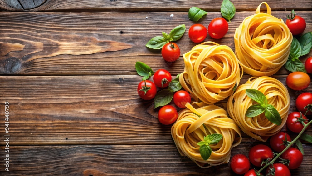 Handmade pasta with cherry tomatoes on rustic wooden table, handmade, pasta, cherry tomatoes, rustic Handmade pasta with cherry tomatoes on rustic wooden table, handmade, pasta, cherry tomatoes, rustic