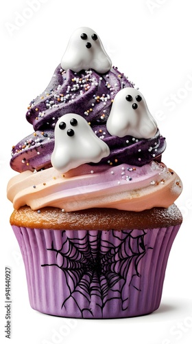 Eerie and Whimsical Halloween Themed Cupcakes with Ghostly Meringue Ghosts and Glow in the Dark Sprinkles photo