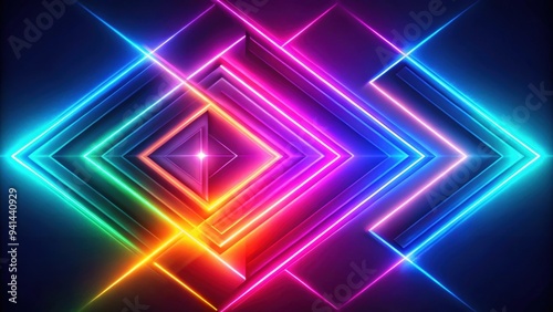 Abstract neon background with arrows pointing right direction   render  futuristic  panoramic  vibrant  glowing  red