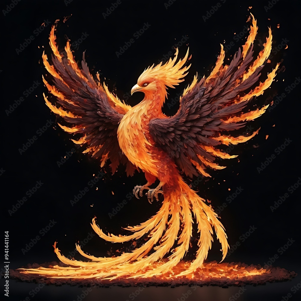 Fototapeta premium A phoenix composed of embers and fire