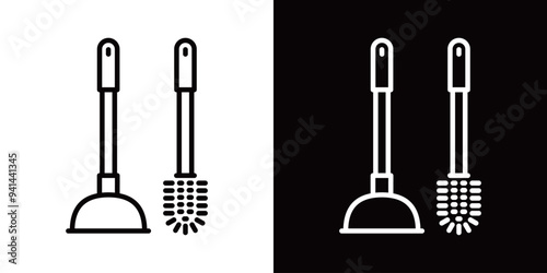 ラバーカップとブラシのシンプルなラインアイコン