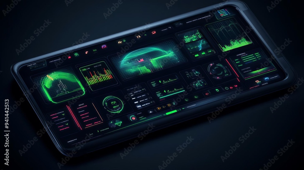 Fleet Management Software, holographic vehicle monitoring, deep black and neon green, advanced transport control center Fleet Management Software, holographic vehicle monitoring, deep black and neon green, advanced transport control center