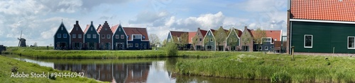 rural dutch country street of small old town Volendam, Netherlands