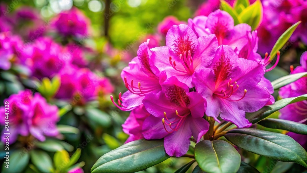 Close up of a vibrant Rhododendron flower blooming in a botanical garden during spring, Rhododendron, flower, botanical garden Close up of a vibrant Rhododendron flower blooming in a botanical garden during spring, Rhododendron, flower, botanical garden