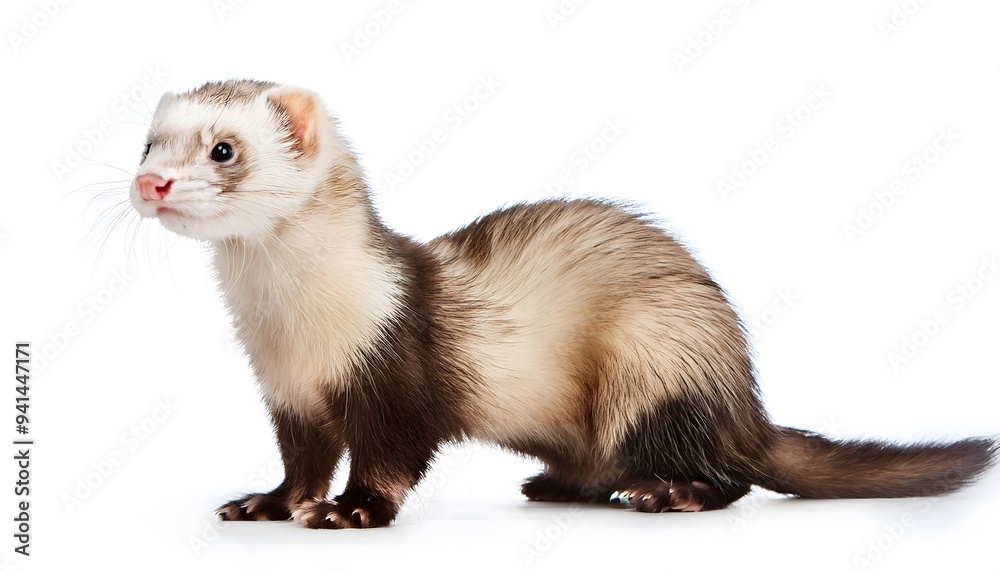 An isolated ferret standing on a white background An isolated ferret standing on a white background