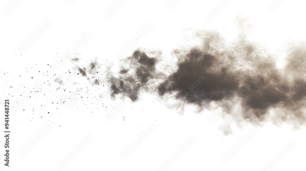 Obraz premium CG Floating Cloud of Dust Particles: A diffuse cloud of tiny CG dust particles, softly lit and suspended in mid-air on a white background. 