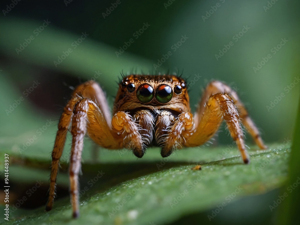 A close-up of a spider with prominent eyes and long legs A close-up of a spider with prominent eyes and long legs