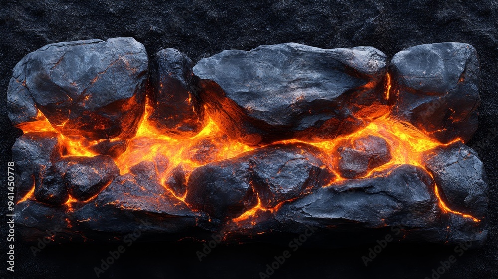 Molten Lava Flowing Through Rocks Generative AI Molten Lava Flowing Through Rocks Generative AI