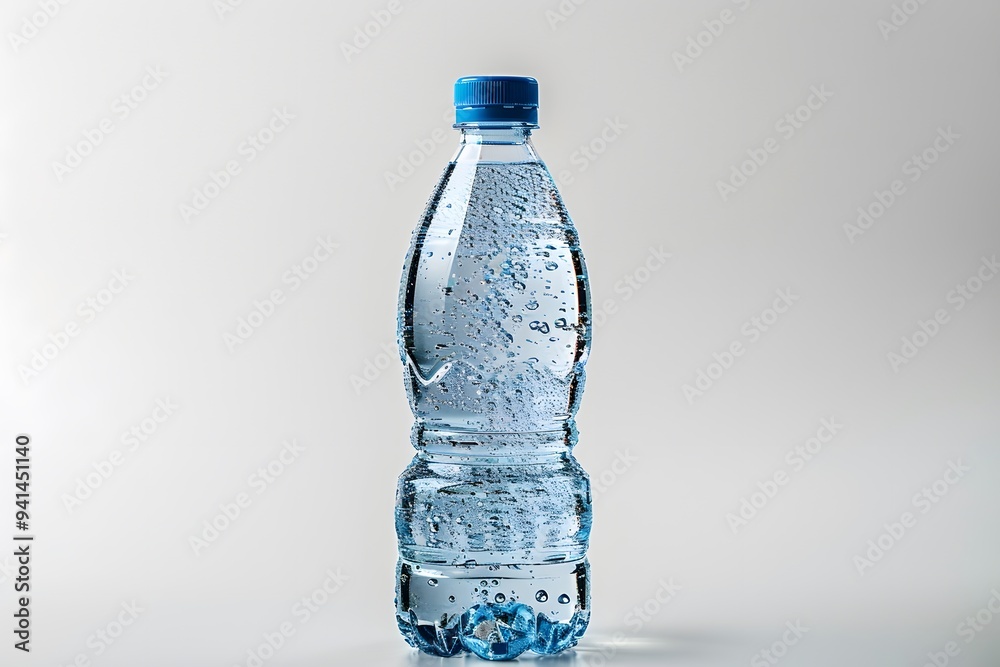 Refreshing Bottled Water with Bubbles and a Blue Cap Refreshing Bottled Water with Bubbles and a Blue Cap