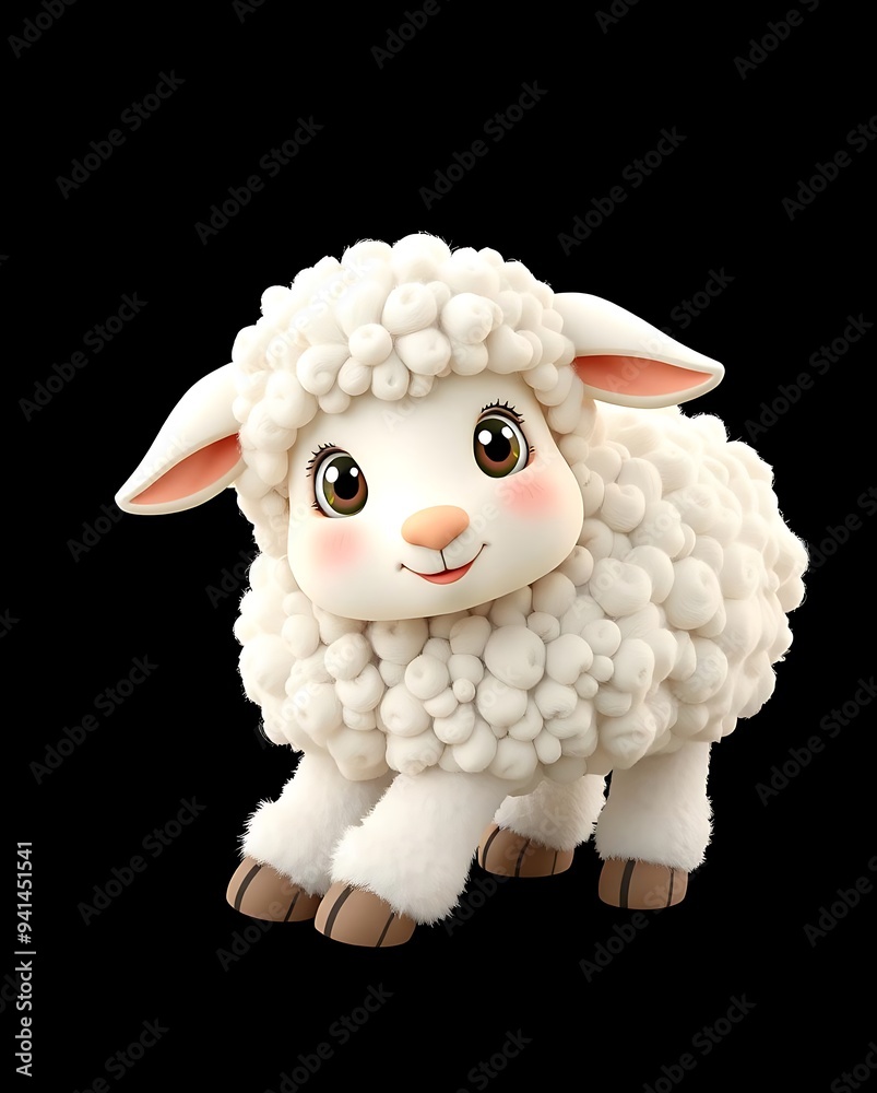 3D Illustration of a Cheerful Baby Lamb with 3D Illustration of a Cheerful Baby Lamb with