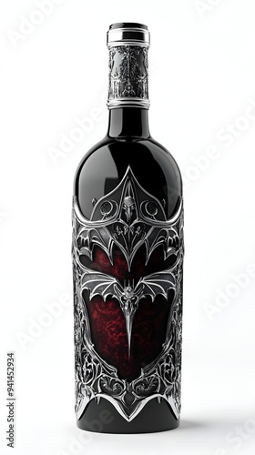 Elegant Vampire Themed Wine Bottle with Ornate Gothic Label and Atmospheric Lighting