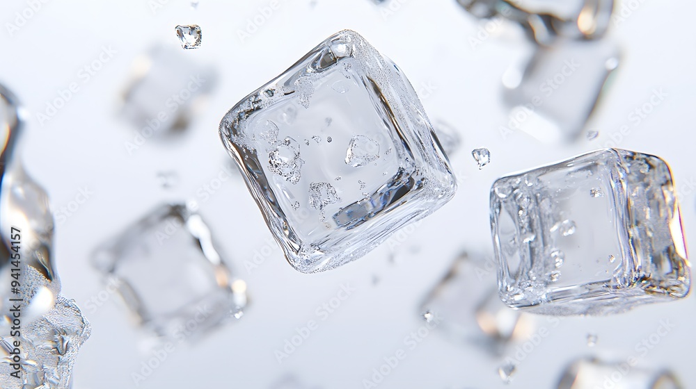 CG Floating Ice Cubes: Perfectly clear CG ice cubes hovering above a white background, with detailed textures and light reflections.
CG Floating Ice Cubes: Perfectly clear CG ice cubes hovering above a white background, with detailed textures and light reflections.