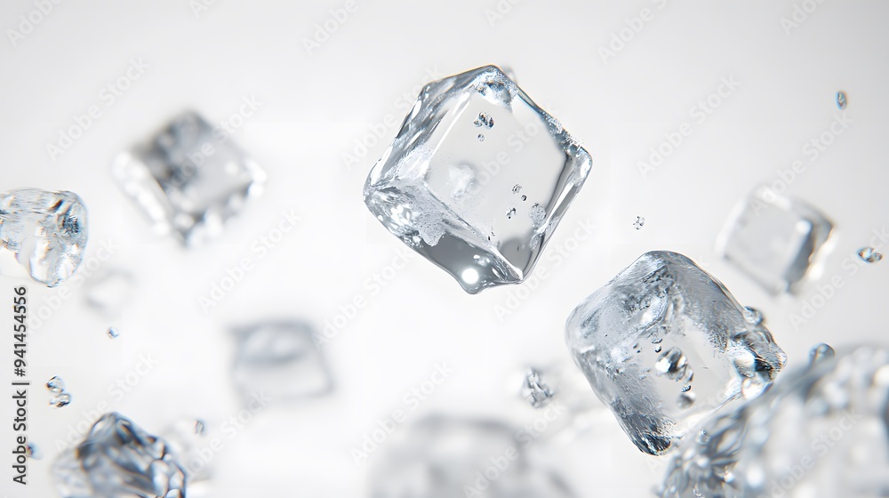 CG Floating Ice Cubes: Perfectly clear CG ice cubes hovering above a white background, with detailed textures and light reflections.
CG Floating Ice Cubes: Perfectly clear CG ice cubes hovering above a white background, with detailed textures and light reflections.