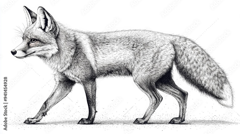 Obraz premium Detailed Illustration of a Fox in Black and White Generative AI