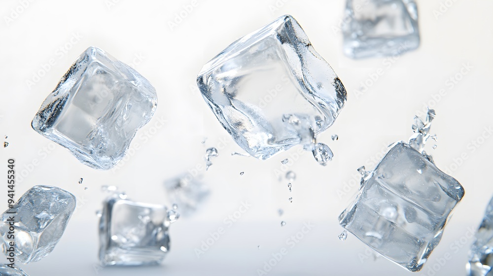 CG Floating Ice Cubes: Perfectly clear CG ice cubes hovering above a white background, with detailed textures and light reflections.
CG Floating Ice Cubes: Perfectly clear CG ice cubes hovering above a white background, with detailed textures and light reflections.